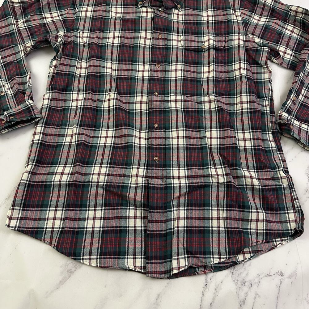 Lands End Mens Vintage 90s Plaid Shirt Size L Red Green Wool Cotton Blend - Picture 5 of 11
